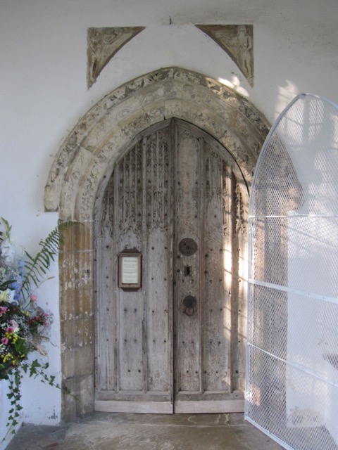 St George's Church Great Bromley Essex 2015 general view of repaired south door and bird cage door