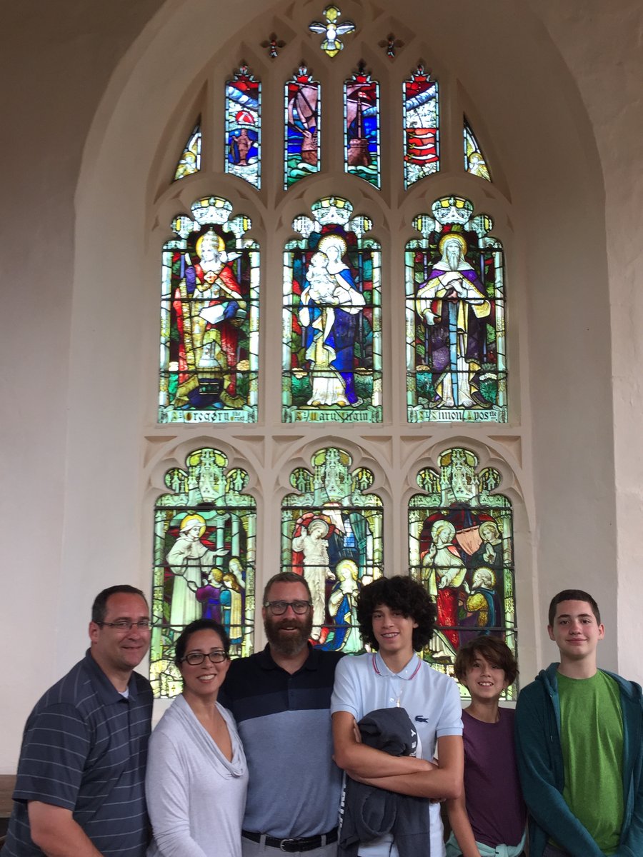 Some Stone descendants visiting, in front of the Stone Window