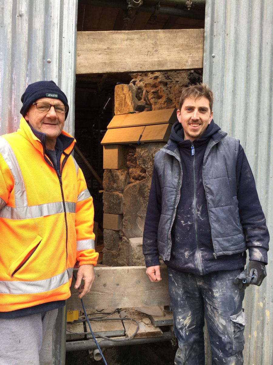 Workmen repairing the west gable April 2018