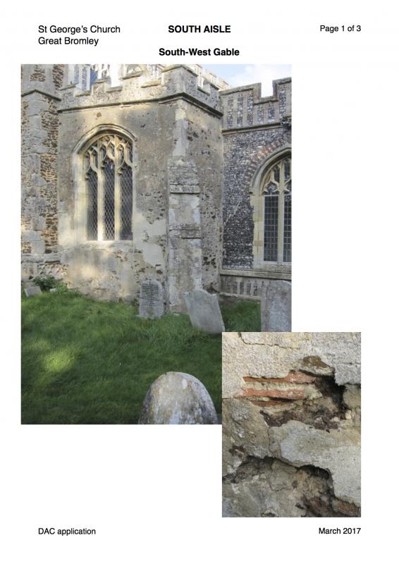 St George's Great Bromley Essex photos of south west masonry for repairs