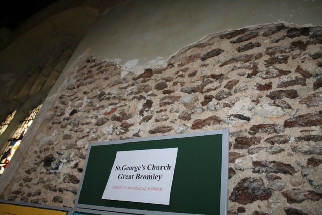St George's Church Great Bromley Essex 2014 stripped south wall